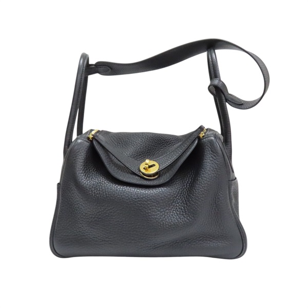 黑色 Clemence 牛皮 Lindy 26 肩背包 T刻 金釦【HERMES 愛馬仕】 H073428CC