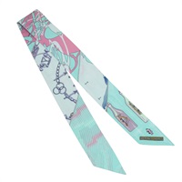 湖水綠 流水瓶 絲綢 Twilly 絲巾 (污漬/脫線)【HERMES 愛馬仕】