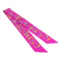 紫色 繩索圖案 絲綢 Twilly 絲巾 (污漬/脫線)【HERMES 愛馬仕】