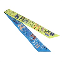 藍/綠色 絲綢 Twilly 絲巾(污漬/脫線)【HERMES 愛馬仕】