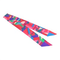 粉/紫/紅 絲綢 Twilly絲巾 (污漬/脫線)【HERMES 愛馬仕】