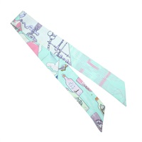 湖水綠 流水瓶 絲綢 Twilly 絲巾 (污漬/脫線)【HERMES 愛馬仕】