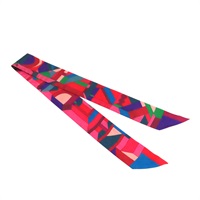 粉/紫/紅 絲綢 Twilly絲巾 (污漬/脫線)【HERMES 愛馬仕】