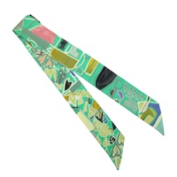 綠色 絲綢 Twilly 絲巾 (污漬/脫線)【HERMES 愛馬仕】