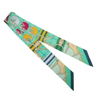 綠色 馬頭 絲綢 Twilly 絲巾 (污漬/脫線)【HERMES 愛馬仕】