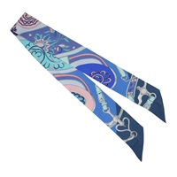 藍色 鎖鏈/花卉 圖案 絲綢 Twilly 絲巾 (污漬/脫線)【HERMES 愛馬仕】