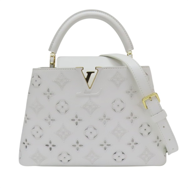 白色 原花縷空刺繡 牛皮 Capucines 兩用包【LOUIS VUITTON LV 路易威登】 M22863