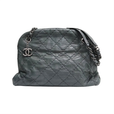 深綠色 菱格紋 牛皮 Just Mademoiselle 保齡球包 肩背包【CHANEL 香奈兒】 A50558