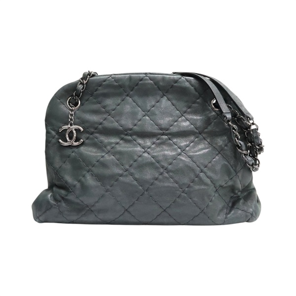 深綠色 菱格紋 牛皮 Just Mademoiselle 保齡球包 肩背包【CHANEL 香奈兒】 A50558