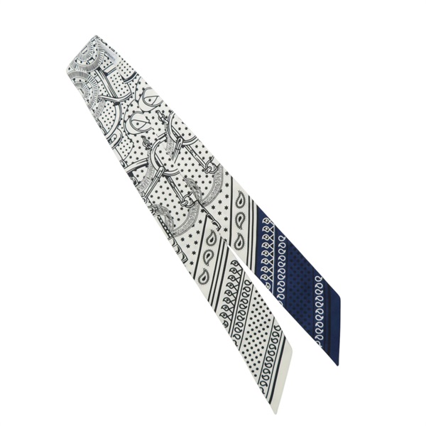 白/黑色 絲綢 絲巾 Eperon d'Or Bandana Twilly【HERMES 愛馬仕】