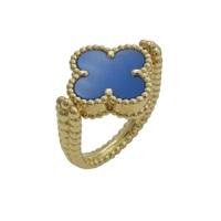 18K黃金 藍瑪瑙 鑽石 Vintage Alhambra 雙面戒指 48【Van Cleef & Arpels 梵克雅寶】 VCARPGV148