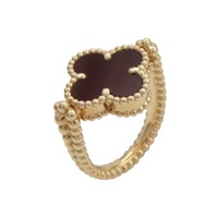 18K玫瑰金 紅玉髓 鑽石 Vintage Alhambra 雙面戒指 47【Van Cleef & Arpels 梵克雅寶】 VCARP7U547