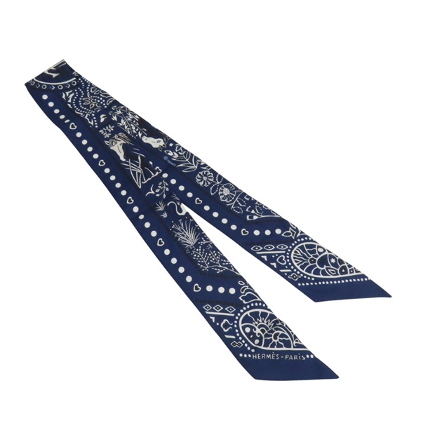 藍色 叢林 馬 圖案 絲綢 Entre Ciel Et Mer Twilly 絲巾【HERMES 愛馬仕】