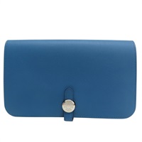 藍色 Swift牛皮 Dogon Duo GM 長夾 T刻 銀釦【HERMES 愛馬仕】