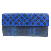 藍色 雙皮革 釦式長夾【BOTTEGA VENETA BV 寶緹嘉】