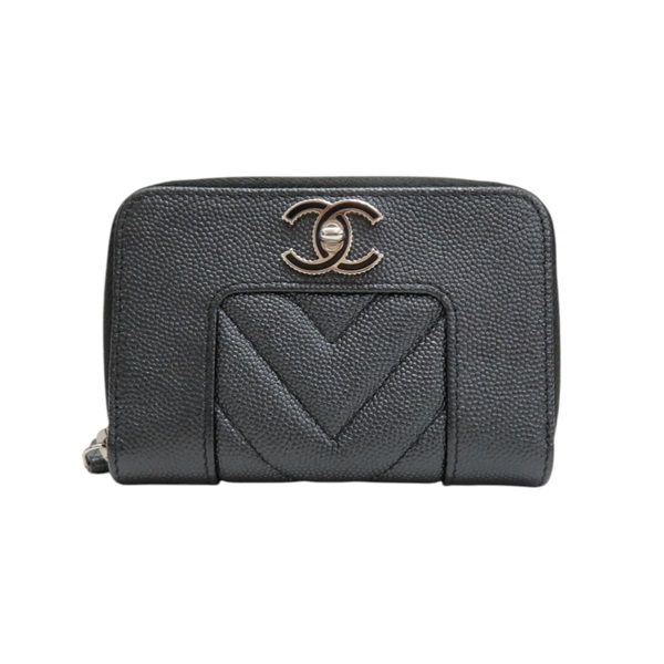 黑色 荔枝紋 牛皮 Mademoiselle 拉鍊 零錢包【CHANEL 香奈兒】 A80968
