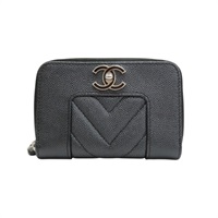 黑色 荔枝紋 牛皮 Mademoiselle 拉鍊 零錢包【CHANEL 香奈兒】 A80968