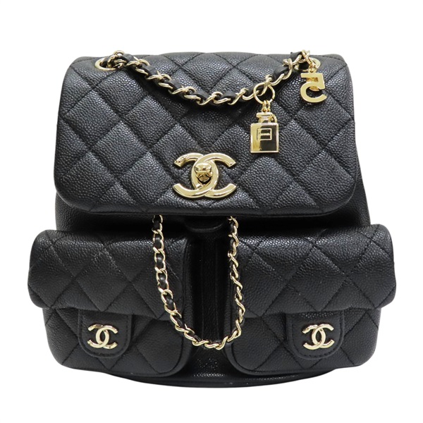黑色 菱格紋 荔枝紋 Duma 後背包 金釦【CHANEL 香奈兒】 AS3860