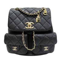 黑色 菱格紋 荔枝紋 Duma 後背包 金釦【CHANEL 香奈兒】 AS3860