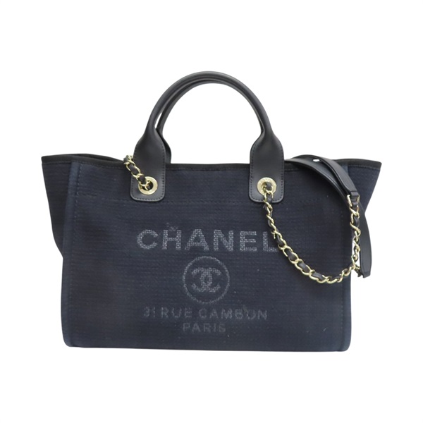 黑色 帆布 Deauville 沙灘包 手提包 (缺小袋) AS3257【CHANEL 香奈兒】 AS3257