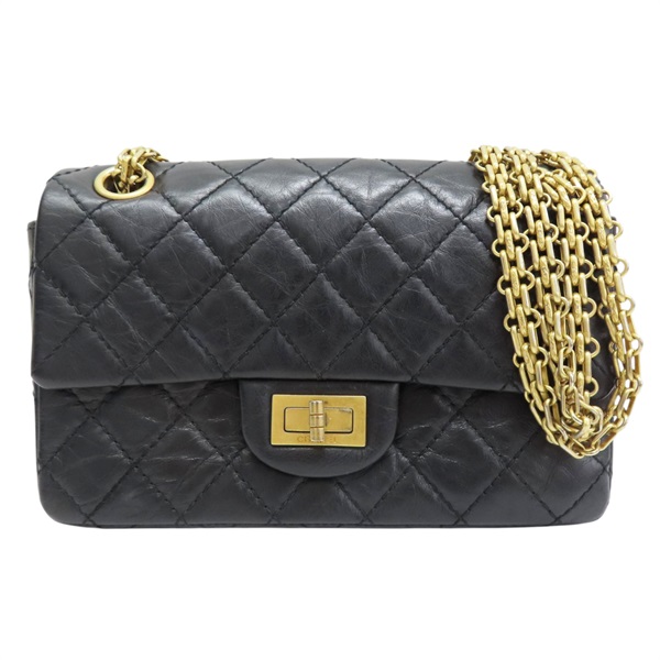 黑色 菱格紋 牛皮 2.55 鏈帶 肩背包【CHANEL 香奈兒】 AS0874