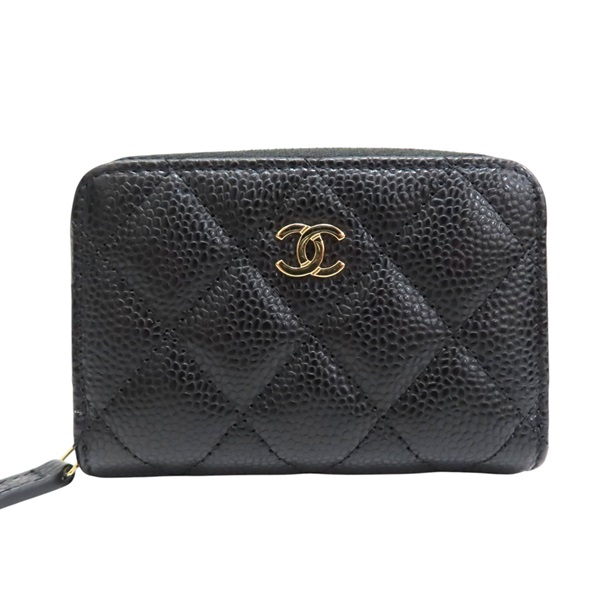 黑色 菱格紋 荔枝紋 拉鍊零錢包【CHANEL 香奈兒】 AP0216