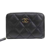 黑色 菱格紋 荔枝紋 拉鍊零錢包【CHANEL 香奈兒】 AP0216