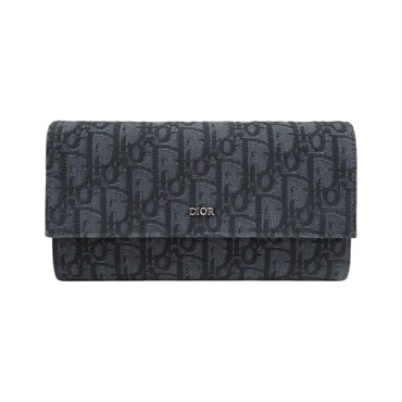 灰黑色帆布 扣式 長夾 2ESBC312YSE【Dior 迪奧】 2ESBC312YSE