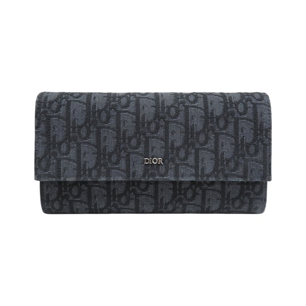 灰黑色帆布 扣式 長夾 2ESBC312YSE【Dior 迪奧】 2ESBC312YSE