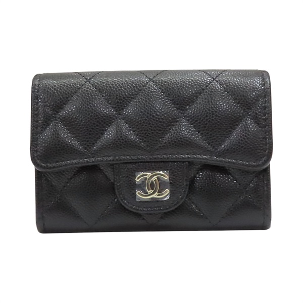 黑色 荔枝紋牛皮 Classic 卡夾 零錢包 銀扣【CHANEL 香奈兒】 AP4096