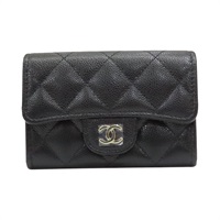 黑色 荔枝紋牛皮 Classic 卡夾 零錢包 銀扣【CHANEL 香奈兒】 AP4096