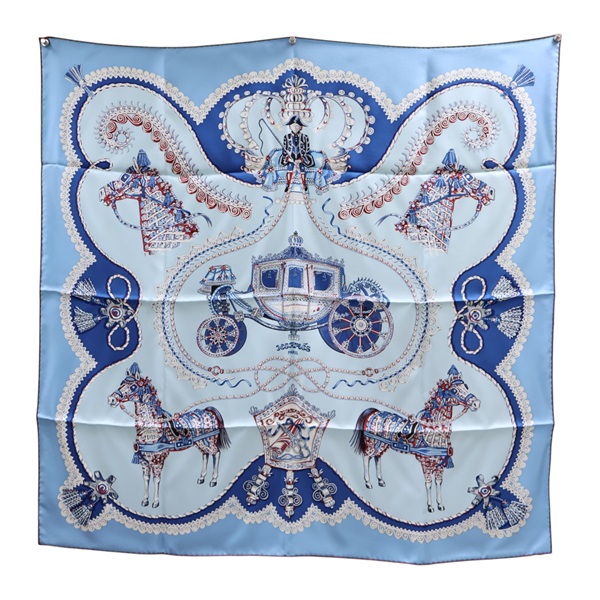 藍色 絲綢 Paperoles 方巾 90x90【HERMES 愛馬仕】