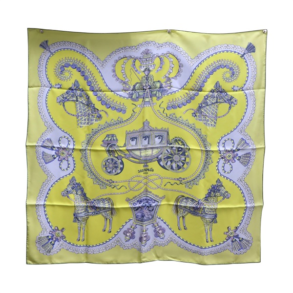 黃色 絲綢 Paperoles 方巾 90x90【HERMES 愛馬仕】