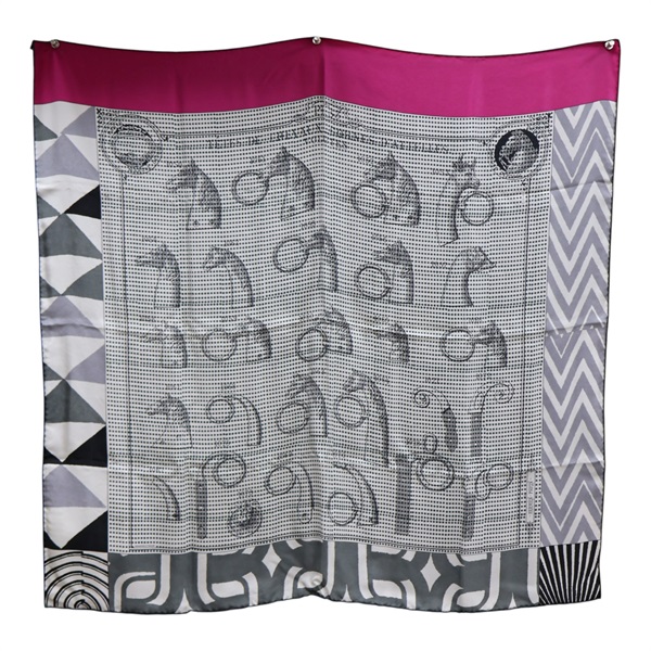 黑/白/紫色 絲綢 方巾 90x90【HERMES 愛馬仕】