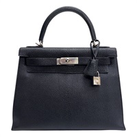 黑色 Chevre Mysore 山羊皮 Kelly 28(沒背帶) 肩背包 口K刻 銀和 【HERMES 愛馬仕】