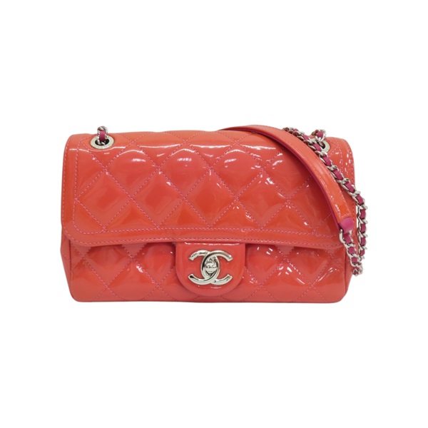 橘色漆皮 Coco Shine Flap 鍊帶 肩背包【CHANEL 香奈兒】