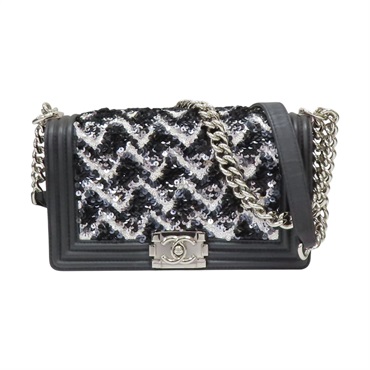 黑色 羊皮 Boy 25 亮片款 肩背包(無卡)【CHANEL 香奈兒】 A67086