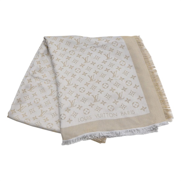 灰/金色 絲綢 人造絲 Monogram Shine 披肩 圍巾 M75121【LOUIS VUITTON LV 路易威登】 M75121