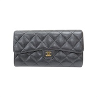 黑色 菱格紋 牛皮 Classic 扣式 長夾【CHANEL 香奈兒】 AP0241