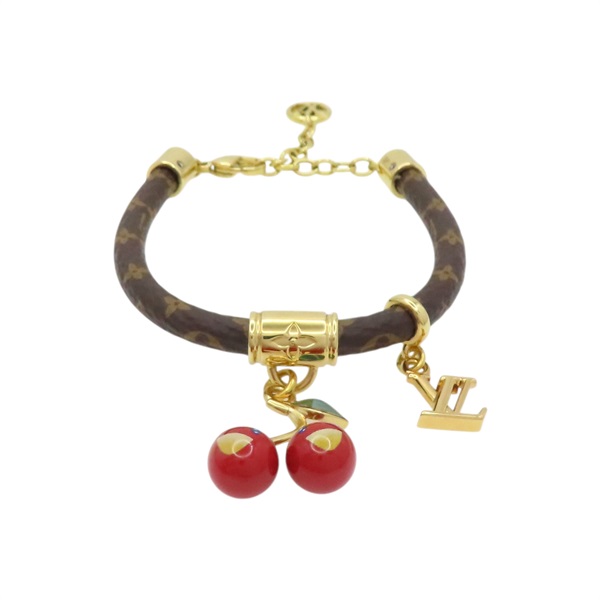 金屬 櫻桃 釦飾 棕色 原花 PVC塗層帆布 手鍊【LOUIS VUITTON LV 路易威登】 M8977Z