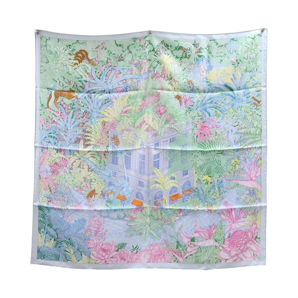 藍色 絲綢 Faubourg Tropical 方巾 90x90【HERMES 愛馬仕】