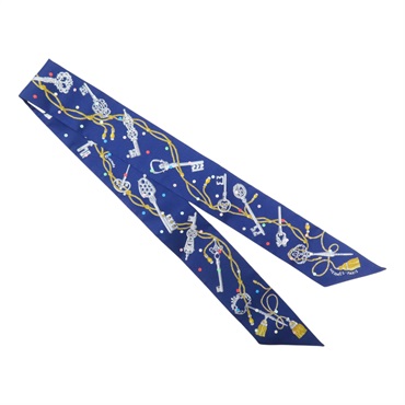 藍色 絲綢 Les Cles à Pois 絲巾【HERMES 愛馬仕】