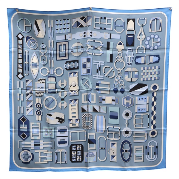 藍色 絲綢 Carré en Boucles 方巾 90x90【HERMES 愛馬仕】