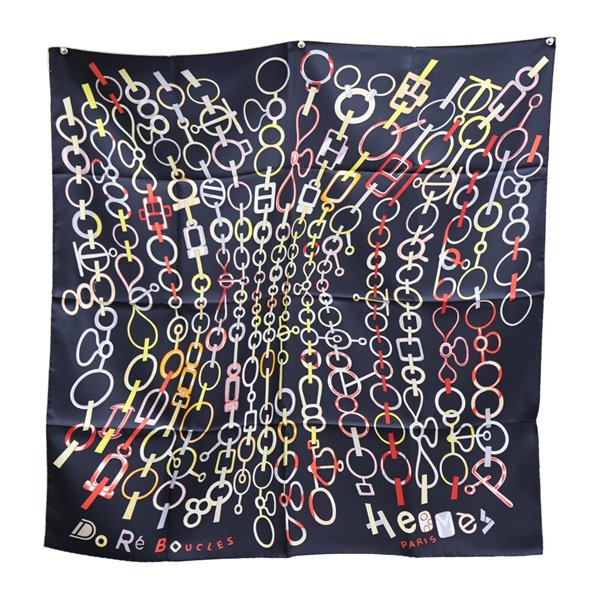 黑色 絲綢 Do Ré BOUCLES 方巾 90x90【HERMES 愛馬仕】 003951S 05