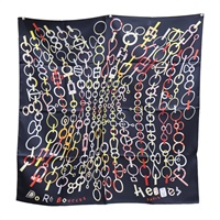 黑色 絲綢 Do Ré BOUCLES 方巾 90x90【HERMES 愛馬仕】 003951S 05