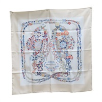 米白色 絲綢 Brides de Gala en Fleurs 方巾 90x90【HERMES 愛馬仕】 004192S 07