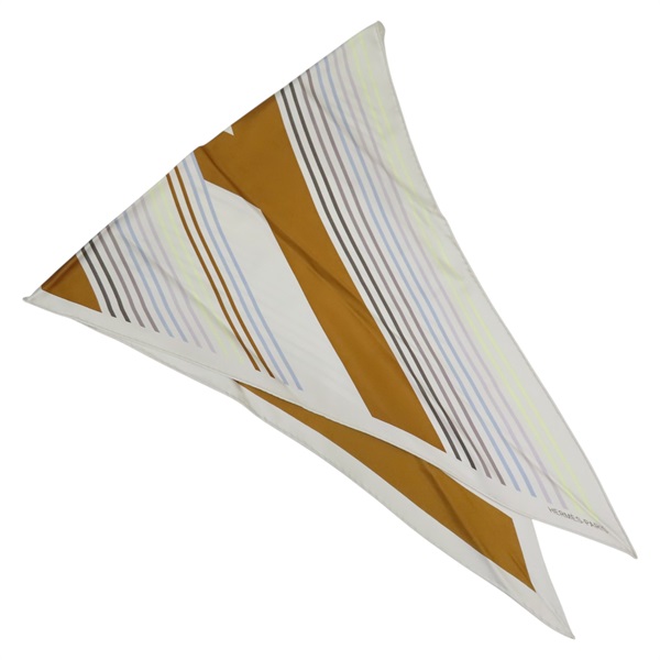 棕色/白色 絲綢 斜紋三角巾 絲巾【HERMES 愛馬仕】