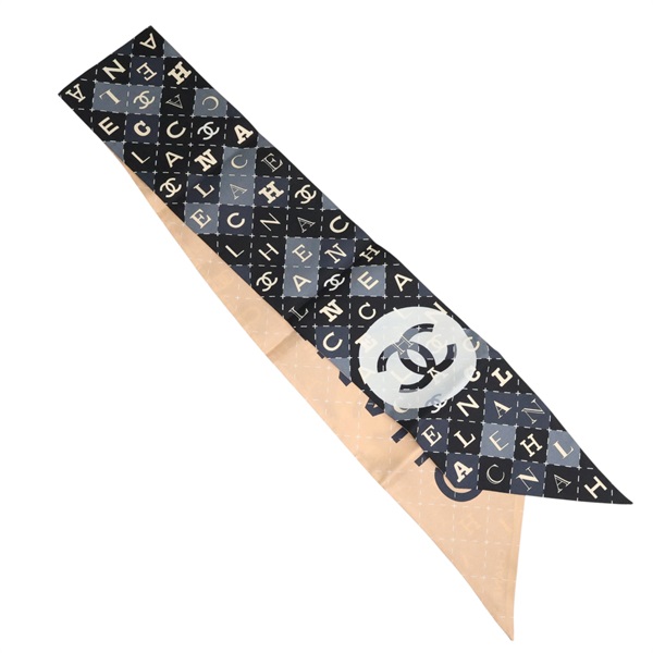 黑色 絲綢  LOGO 長絲巾【CHANEL 香奈兒】