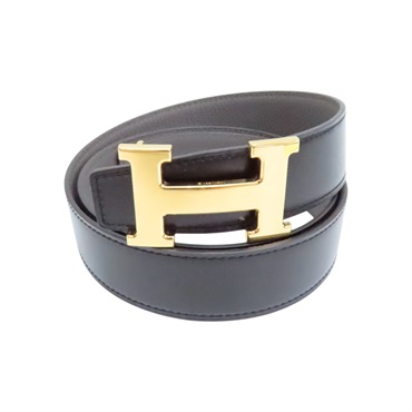 黑/灰色 Togo牛皮 雙面 H扣 皮帶 90CM 金釦【HERMES 愛馬仕】