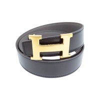 黑/灰色TOGO 雙面 牛皮 H扣 皮帶 90CM【HERMES 愛馬仕】